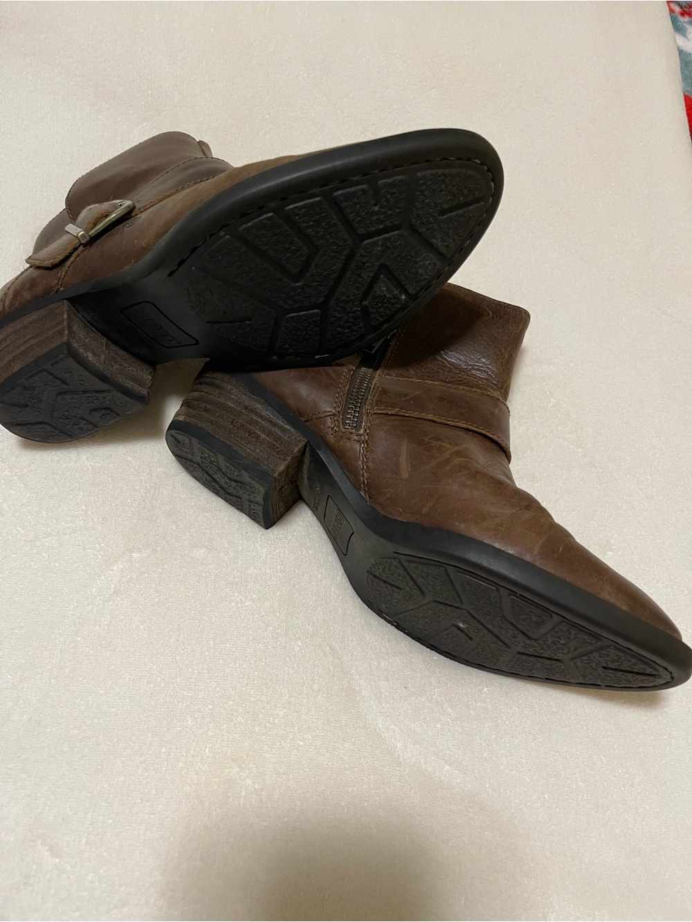 Born Brown Leather Ankle Booties with Side Zip and Buckle - Picture 4 of 9